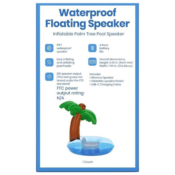 Pool Speaker Inflatable Palm Tree Waterproof Floating Bluetooth Speaker - Picture 3 of 3